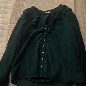 JCrew Women's Ruffled Green Blouse